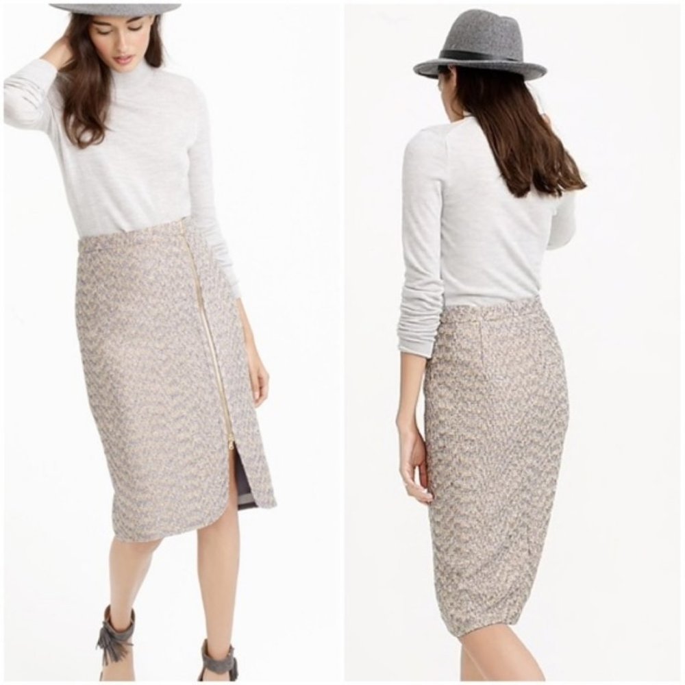 J. Crew Sparkle Zip Gold Tweed Pencil Skirt 6